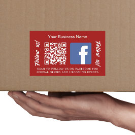 赤と白のビジネス名QRコードFacebook 長方形シール