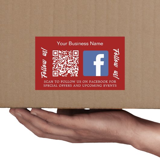赤と白のビジネス名QRコードFacebook 長方形シール