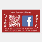 赤と白のビジネス名QRコードFacebook 長方形シール (正面)