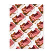 赤と白のビーチチェアをテーマにしたポストカード