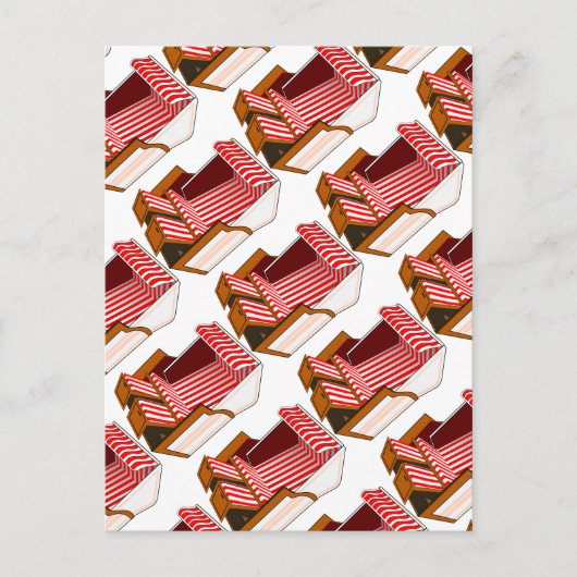 赤と白のビーチチェアをテーマにしたポストカード ポストカード (正面)