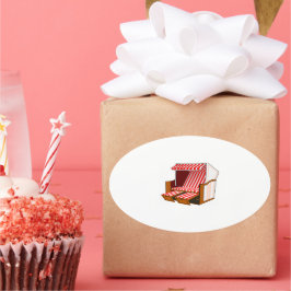 赤と白のビーチチェアテーマシール 楕円形シール