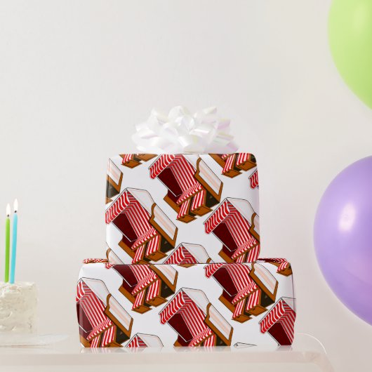 赤と白のビーチチェアテーマラッピング紙 ラッピングペーパー (パーティーギフト)