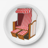 赤と白のビーチチェア テーマパーティー ペーパープレート (正面)