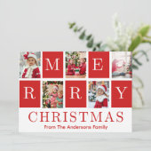 赤と白のフェスティバルメリークリスマス5つの写真 シーズンカード (スタンド正面)