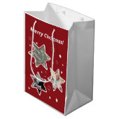 赤と白のフォトカスタムスタークリスマス ミディアムペーパーバッグ (正面アングル)