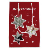 赤と白のフォトカスタムスタークリスマス ミディアムペーパーバッグ (裏面)