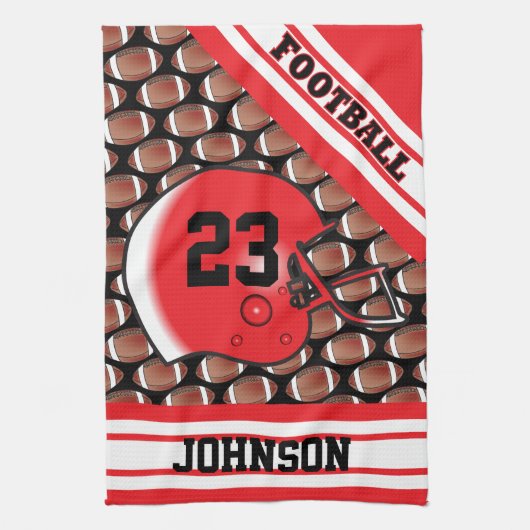 赤と白のフットボール キッチンタオル (縦)