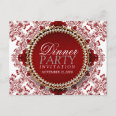 赤と白のフラクタルレースのディナー パーティー招待状 インビテーションポストカード (正面)