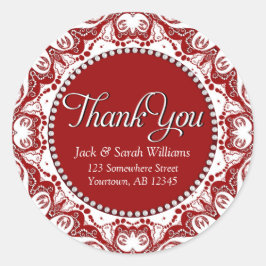 赤と白のフラクタルレース サンクスステッカー ラウンドシール