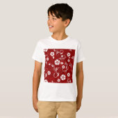赤と白のフラワーパターン Tシャツ (正面フル)