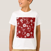 赤と白のフラワーパターン Tシャツ (正面)