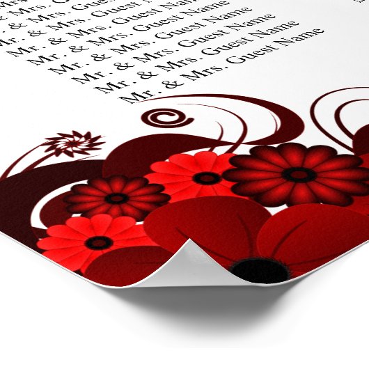 赤と白のフローラ10結婚のテーブル座席表 ポスター (角)