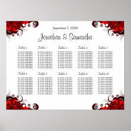 赤と白のフローラ10結婚のテーブル座席表 ポスター