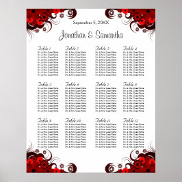 赤と白のフローラ12結婚のテーブルの座席表 ポスター