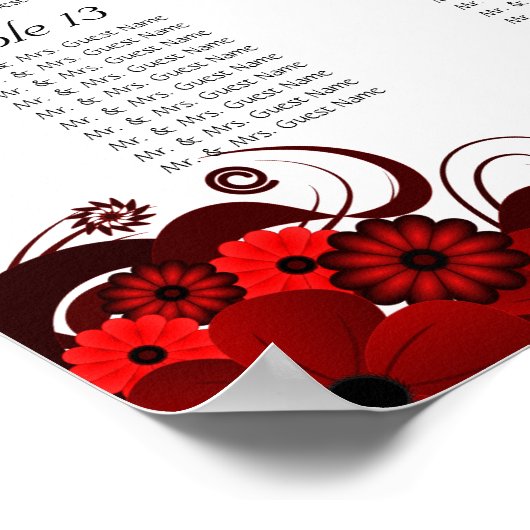 赤と白のフローラ15結婚のテーブルの座席表 ポスター (角)