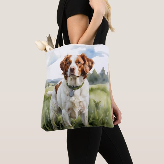 赤と白のブリタニースパニエル犬犬 トートバッグ (クローズアップ)