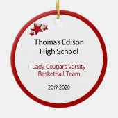 赤と白のブロンドの女の子のバスケットボール選手 セラミックオーナメント (裏面)