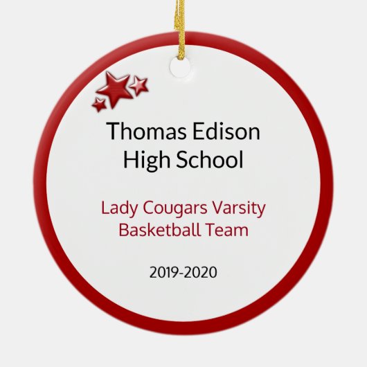 赤と白のブロンドの女の子のバスケットボール選手 セラミックオーナメント (裏面)