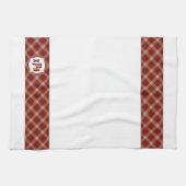 赤と白のプラモノグラムのイド キッチンタオル (横)