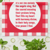 赤と白のプレイドにエンジェルメロディの詩 キッチンタオル (折り畳み)