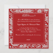 赤と白のペイズリーのイスラム教の結婚式 招待状 (正面)