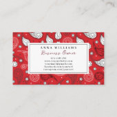 赤と白のペイズリーバンダナパターンパーソナライズ 名刺 (裏面)