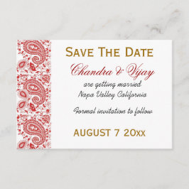 赤と白のペイズリー Save the date ウェディング セーブザデート