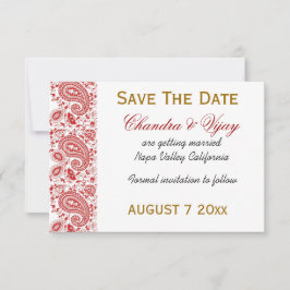 赤と白のペイズリー Save the date ウェディング セーブザデート