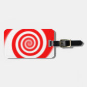 赤と白のペパーミントキャンディスワール ラゲッジタグ (正面横)