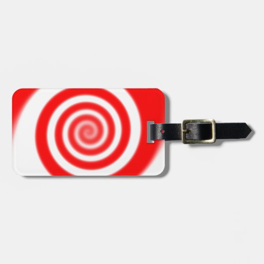 赤と白のペパーミントキャンディスワール ラゲッジタグ (正面横)
