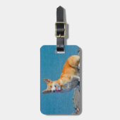 赤と白のペンブロークウェルシュコーギー子犬 ラゲッジタグ (正面縦)