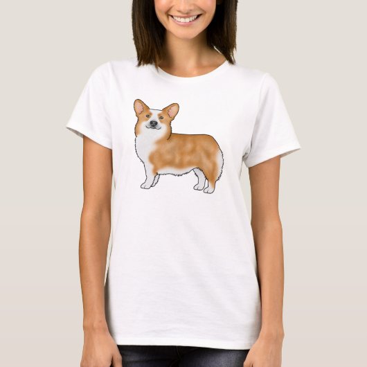赤と白のペンブロークウェルシュコーギー漫画の犬 Tシャツ (正面)