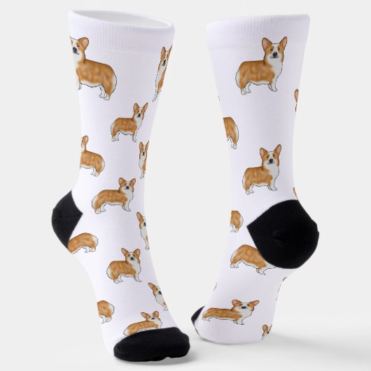 赤と白のペンブロークウェルシュコーギー犬アートデザイン ソックス (傾斜あり)