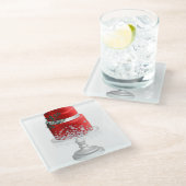 赤と白のホリデークリスマスケーキ ガラスコースター (アングル)