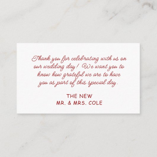 赤と白のボウスケッチ結婚のサンキューカード エンクロージャーカード (裏面)