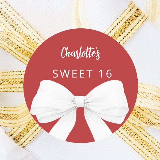 赤と白のボウ・Sweet 16 ラウンドシール