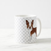 赤と白のボストンテリアのキャラクターデザインの犬と足跡 コーヒーマグカップ (正面右)