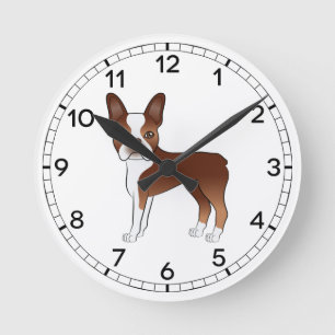 赤と白のボストンテリアの犬のイラスト ラウンド壁時計