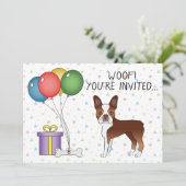 赤と白のボストンテリア かわいい犬 - 誕生日 招待状 (スタンド正面)