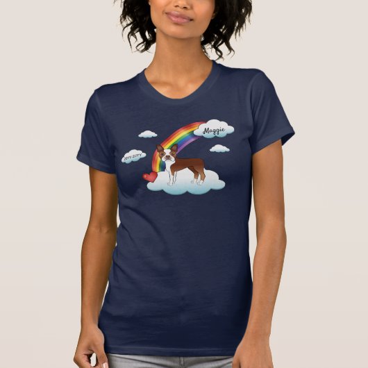 赤と白のボストンテリア 虹のメモリアル Tシャツ (正面)