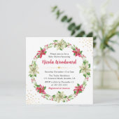 赤と白のポインセチアの花輪 ベビーシャワー 招待状 (スタンド正面)