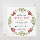 赤と白のポインセチアの花輪 ベビーシャワー 招待状 (正面)