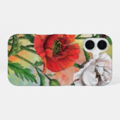 赤と白のポピー花 iPhone 16ケース (裏面横)