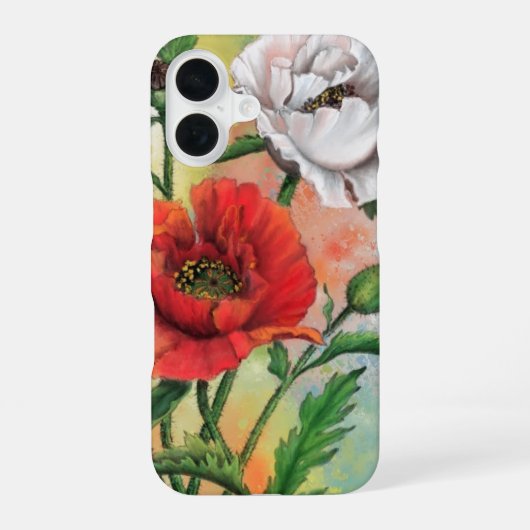 赤と白のポピー花 iPhone 16ケース (裏面)