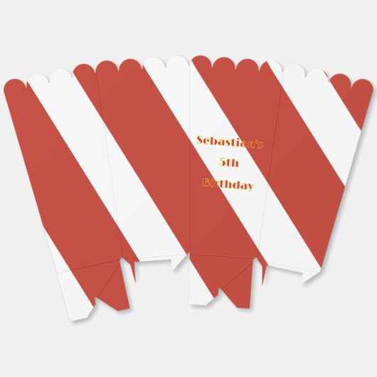 赤と白のポポストライプのコーン フェイバーボックス (見開き)