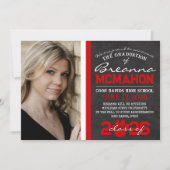 赤と白のポープリント卒業の発表 招待状 (正面)