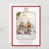 赤と白のミニマルハッピーホリデー写真 シーズンカード (正面)