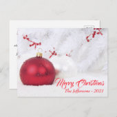 赤と白のメリークリスマスボールオーナメント ポストカード (正面/裏面)