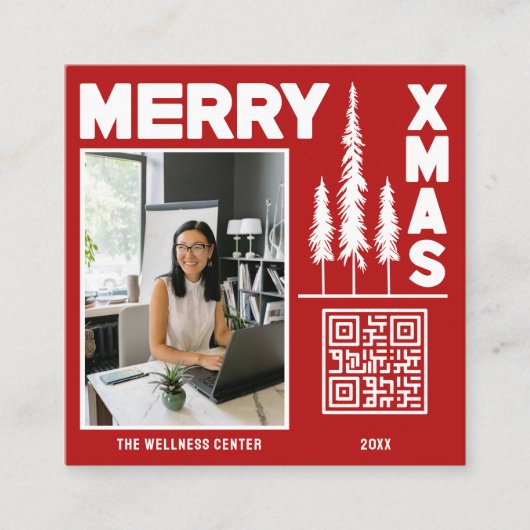 赤と白のメリークリスマスQRコード スクエア名刺 (正面)